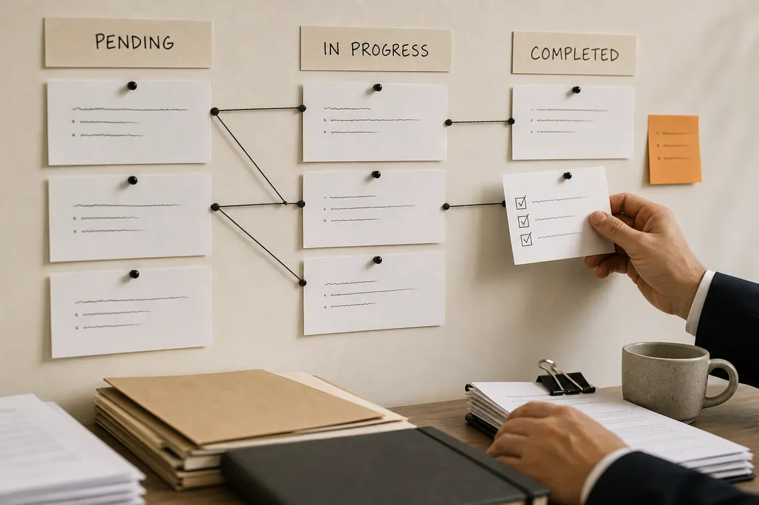 Physical process cards for coordinated legal tasks