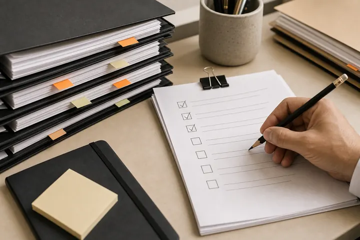 Legal workflow checklist with matter folders