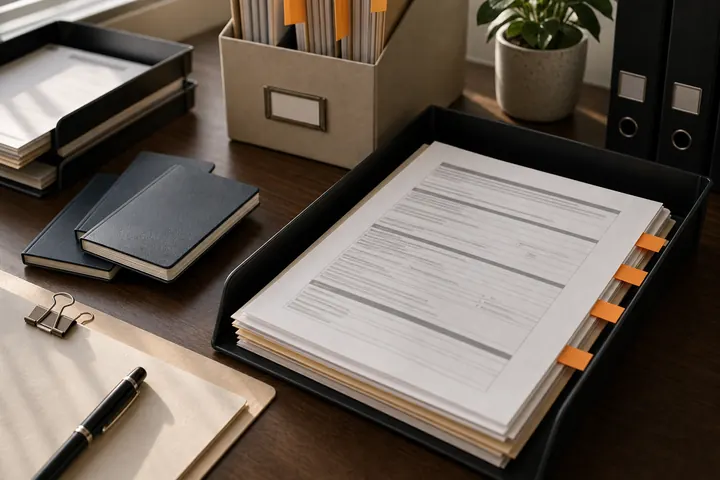 Immigration petition packet and neutral booklets in a document tray