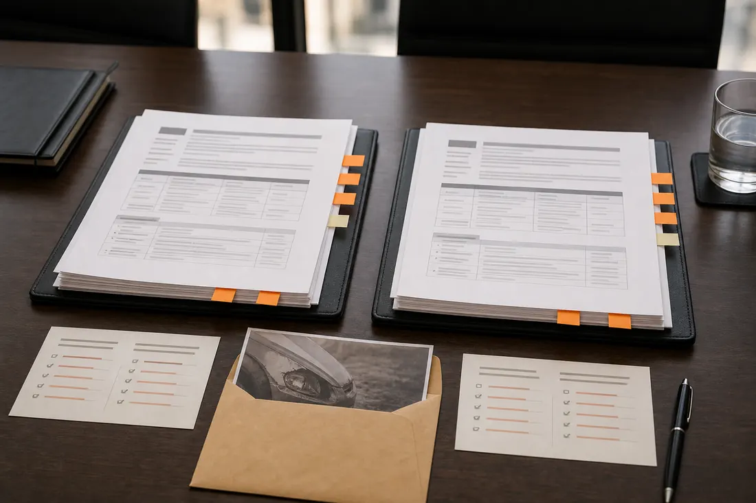 Insurance coverage comparison packets on a table