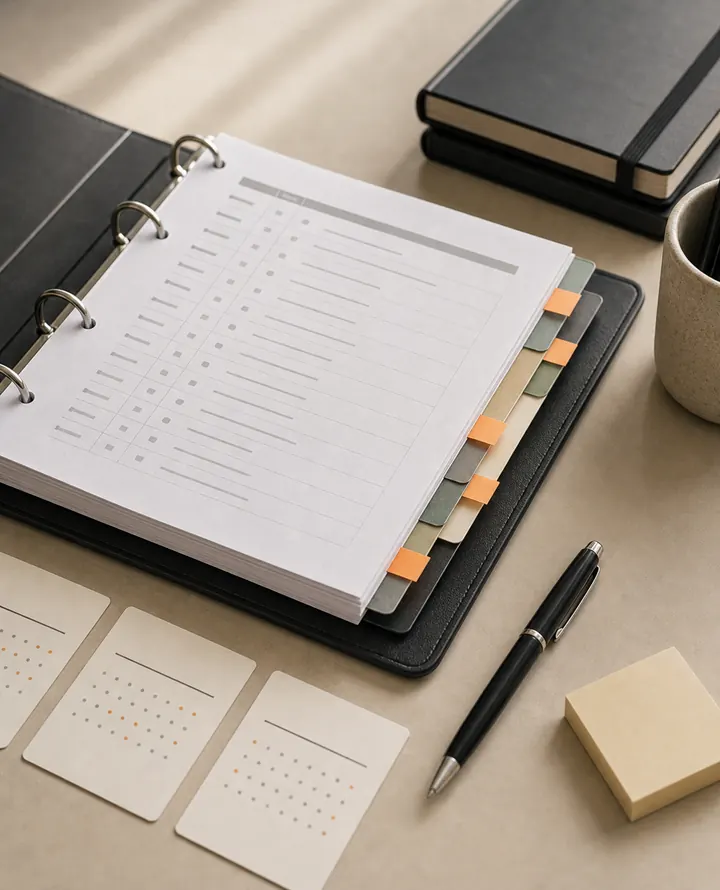 Matter binder with date cards and tabs