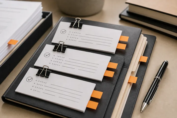 Clipped matter list cards with source markers
