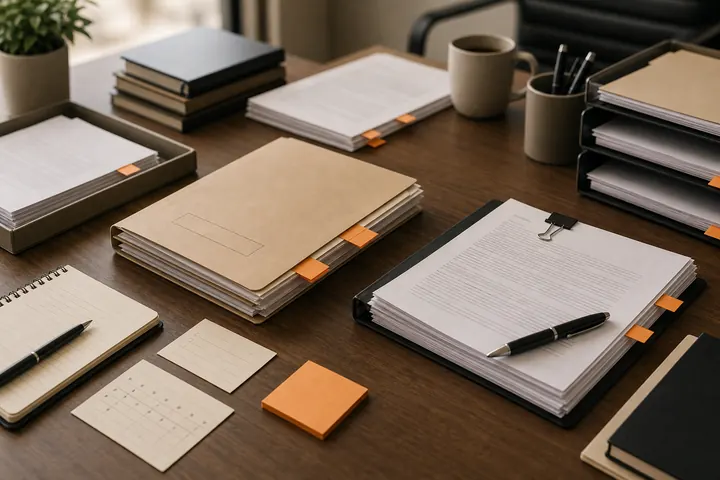 Compact matter queue folders on a shared legal desk