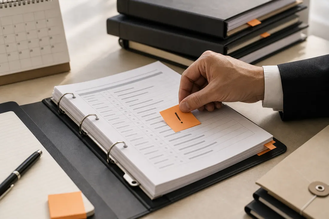 Hand placing an alert note on a watchlist binder