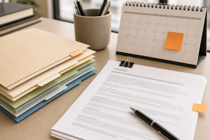 Jurisdiction folders and update sheets on a desk