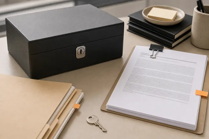 Locked document box and client file packet