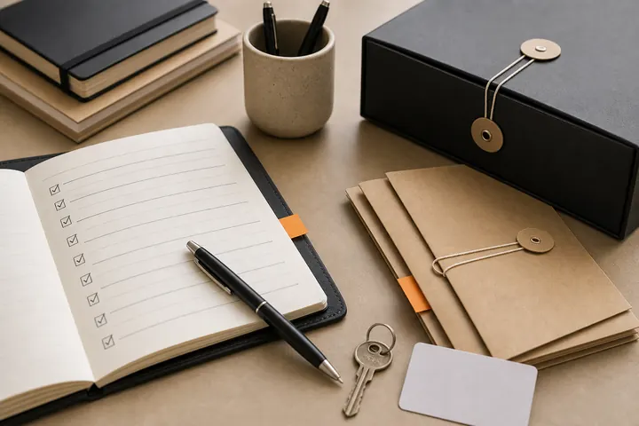 Audit notebook with sealed folders and access card