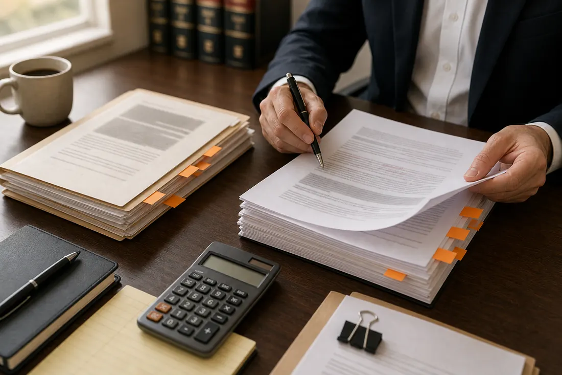 Tax authority packets and memo draft with calculator